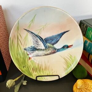 PV Limoges France Decorative Plate 9.5" Multicolor Vintage Flying Mallard Duck